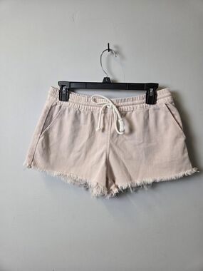 aerie Blush Pink Drawstring Frayed-Hem Denim Shorts